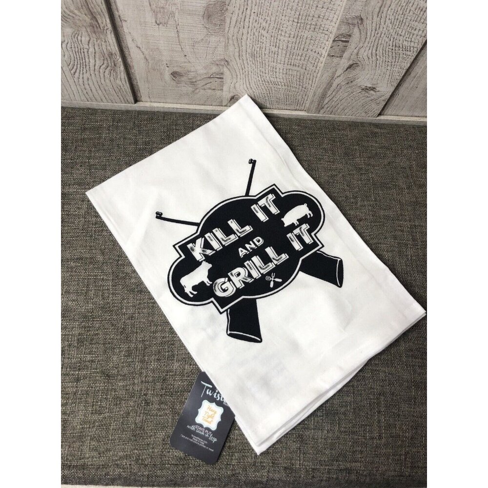 Twisted Wares Hang Tight Cotton Flour Sack Kitchen Towel Kill It and Grill It